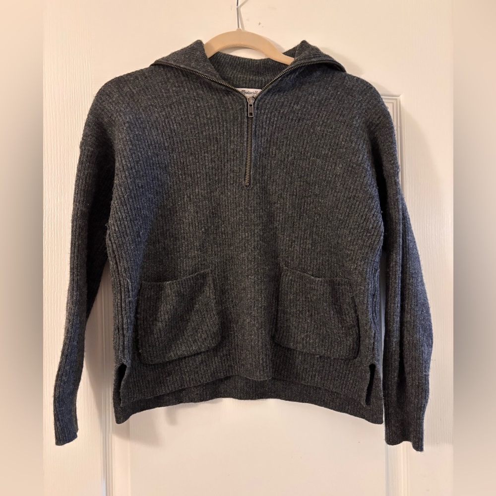 Madewell Glenbrook Half-Zip Pullover Sweater Heather Graphite Small wool blend